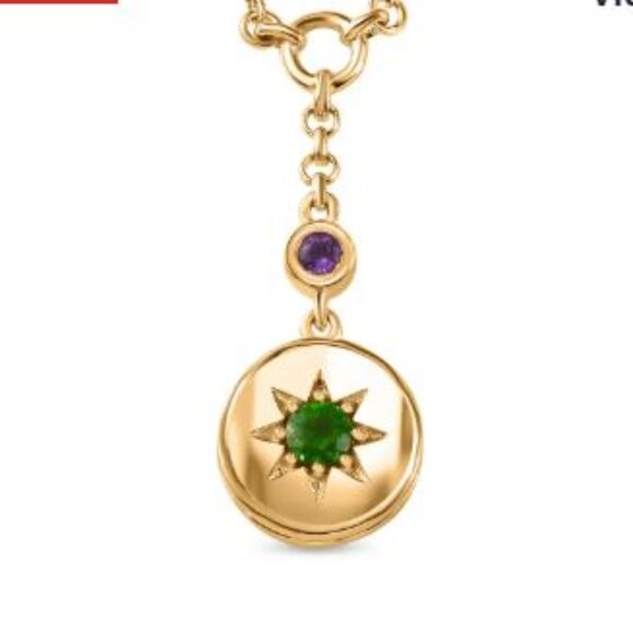 Initial A Chrome Diopside and Multi Gemstone Moon Celestial Medallion - Picture 1 of 4